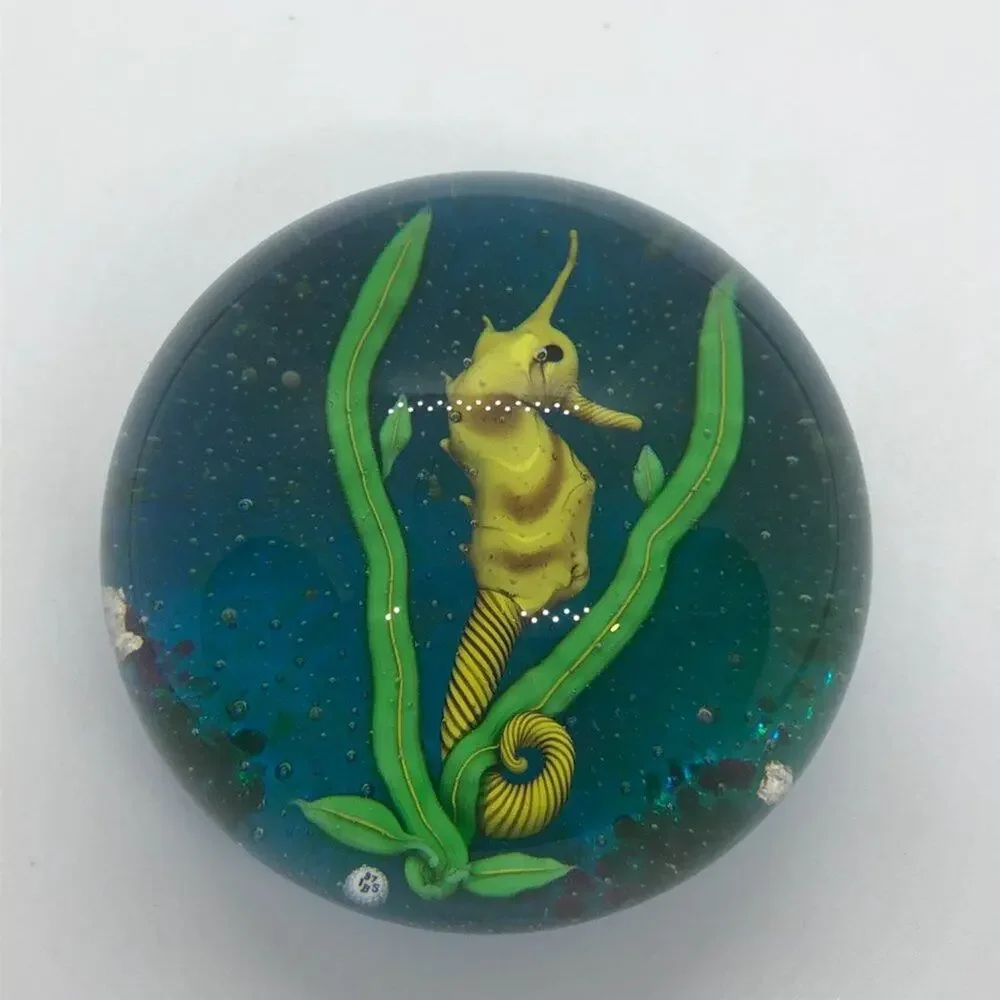 MINT Baccarat Paperweight Large 1975 Blue Seahorse Glass Crystal